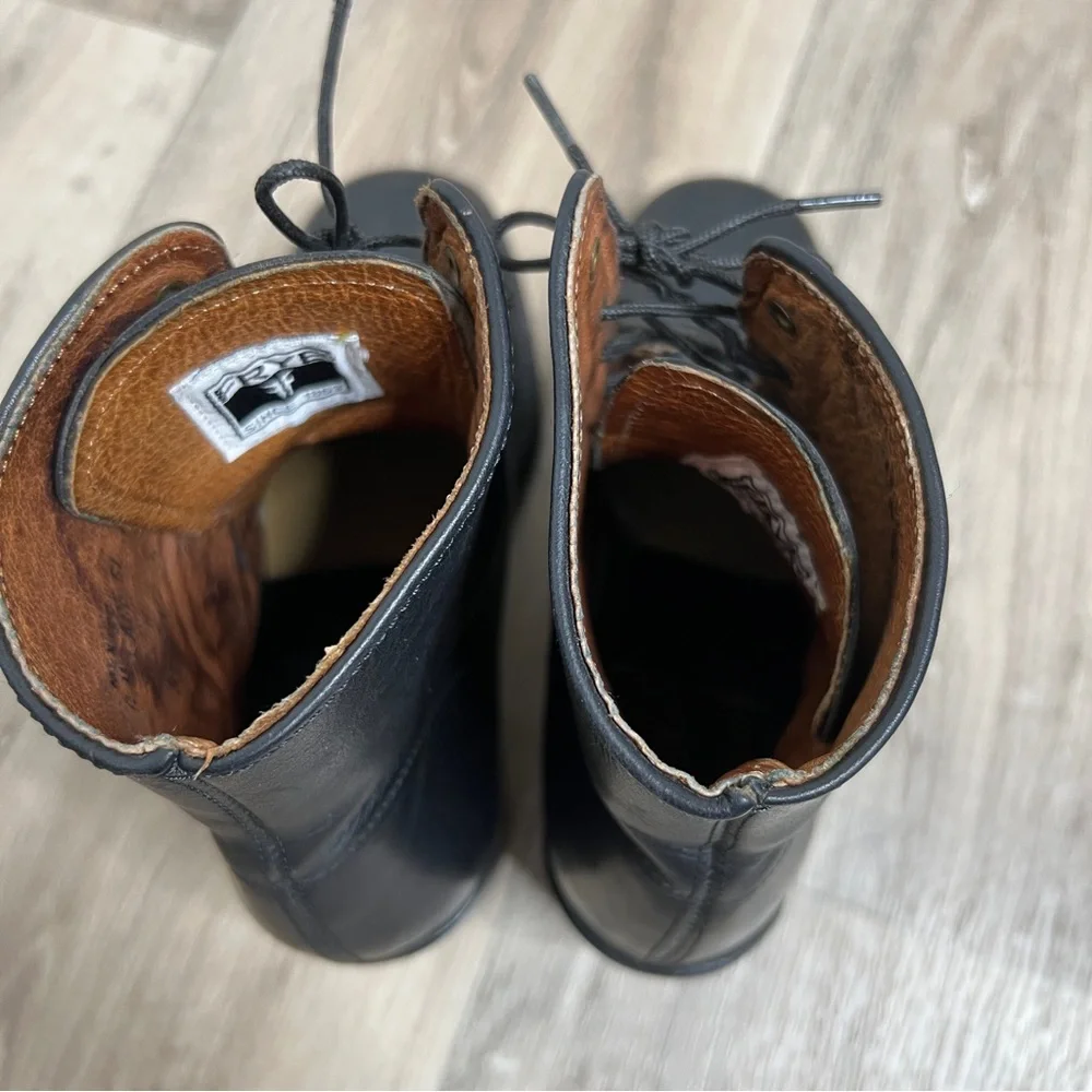 FRYE Combat Black Leather Lace Up Booties Boots Size 5.5 - Picture 7 of 16